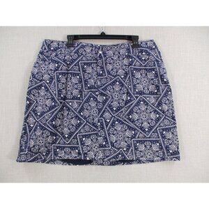 Woman Within Navy & White Bandana Print Skirt Size 18W Stretch Cotton Blend Knee
